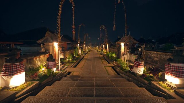 Penglipuran Villagethe oldest Balinese village in Indonesia at night, quiet and devoid of people.