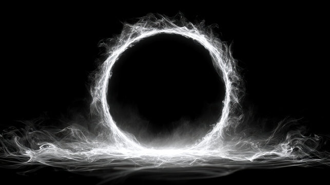 Glowing white smoke ring portal frame with ethereal mist effects isolated on transparent background