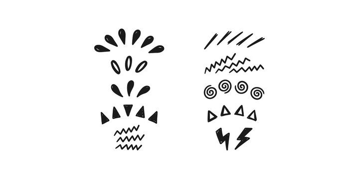 Gray tribal face masks with various shapes on transparent background