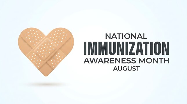 National immunization awareness month august concept with heart shape formed by band aids symbolizing love care and protection offered by vaccinations for strong community health.