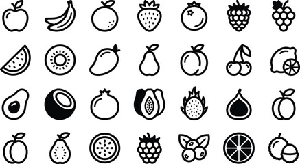 Set of healthy fruit and berry food icons with strawberry, nutrition © Vector Mahi