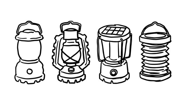 Lanterns and rope coil objects in rough line doodle style