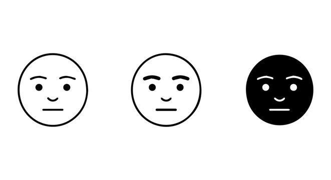 Minimalist Face Icons, Neutral Expression Emoticons, Black and White Emotion Symbols