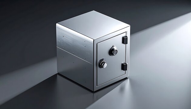Secure metal safe box with dials.