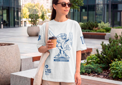 Oversized T Shirt Mockup on Woman