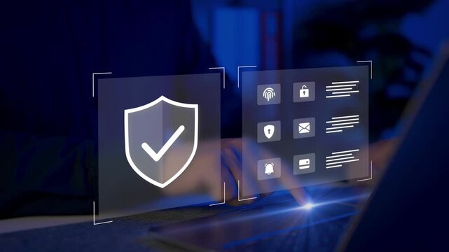 Security team member managing data privacy settings and cyber protection configuration on a digital interface. Concept of personal authentication, user verification, and information safety.