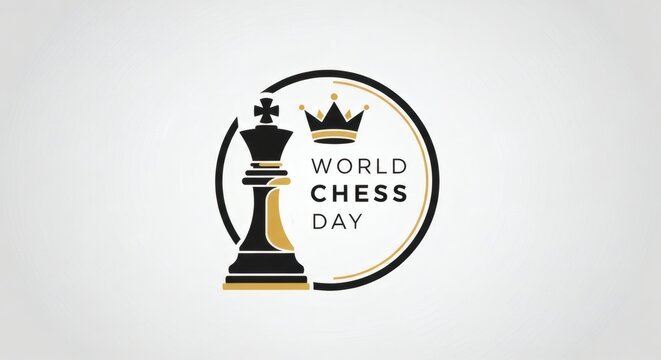 World Chess Day Circular Logo with King Crown Emblem on Clean Background