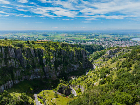 Aerial shot of Cheddar Gorge in Somerset, UK