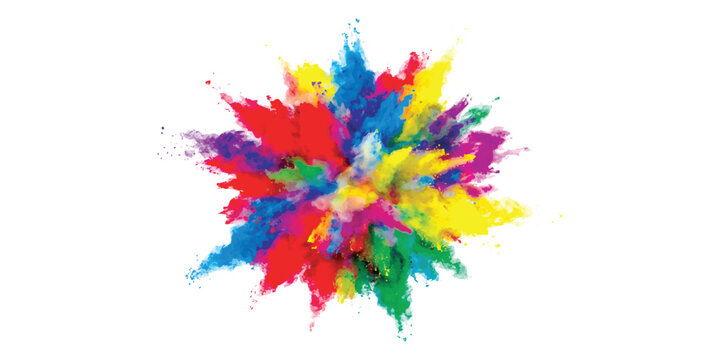 Colorful powder explosion with vibrant paint dust clouds bursting in midair