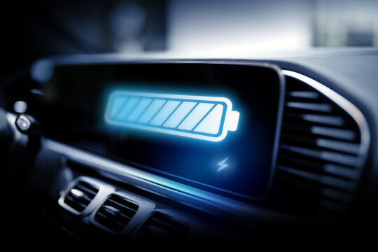 Electric car display screen that is showing the display of electric charging.