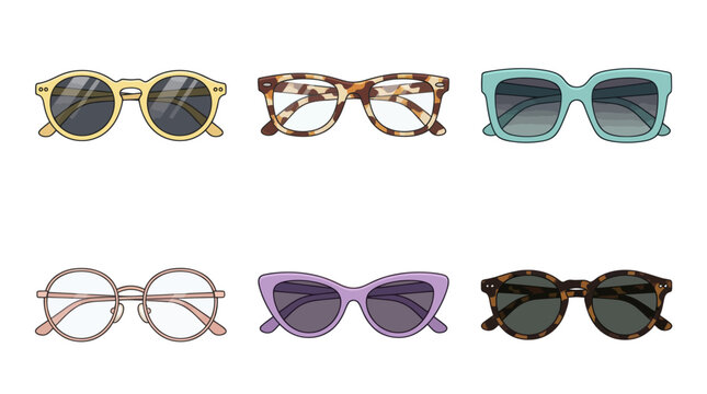 Collection of six diverse eyeglasses and sunglasses styles