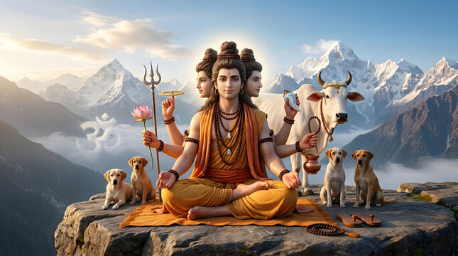 Guru Purnima traditional gurukul teaching disciples in ancient stone courtyard illustration background wallpaper