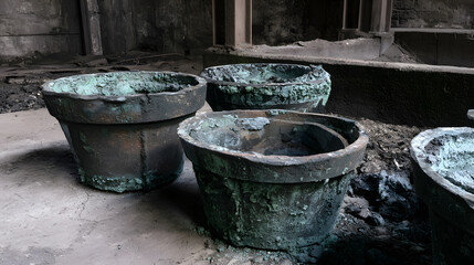Fototapeta premium Industrial Pots with Corroded Patina