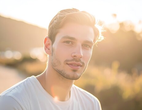 Young man smiling in sunny outdoor.