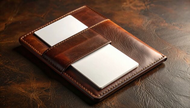 Brown leather card holder wallet.