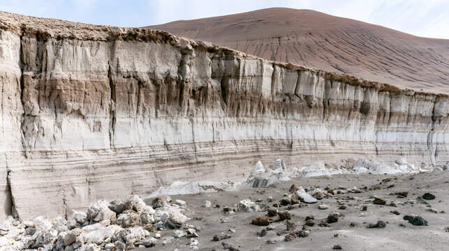 Layered mineral cliff landscape