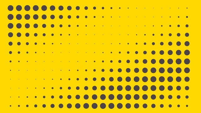 Abstract halftone dot pattern with varying sizes on a bright yellow background