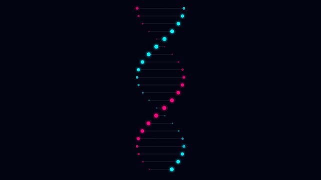 A stylized digital dna double helix structure rendered in bright neon colors