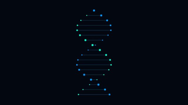 Abstract digital dna double helix structure glowing against black background