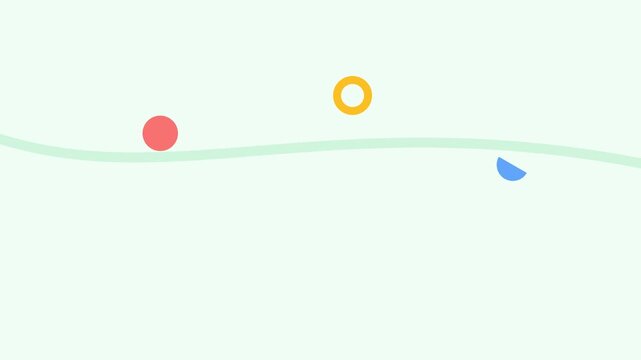 Minimalist abstract composition with a wavy line and colorful geometric shapes