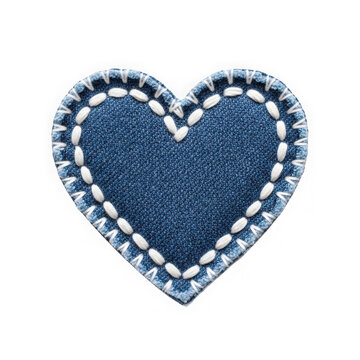 Blue denim heart patch with white stitching