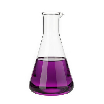 Glass erlenmeyer flask with purple liquid for science