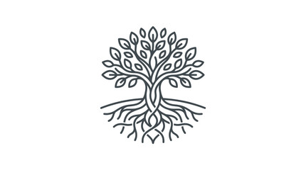 Dynamic Monochromatic Line Drawing of a Tree with Extensive Roots System for Nature Ecology or Botanical Projects © ahmad