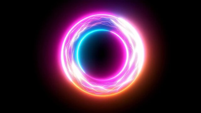 Futuristic Neon Energy Ring with Vibrant Glowing Colors on a Dark Background