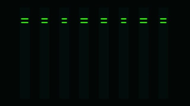 A row of eight bright green dashes isolated against a solid black background
