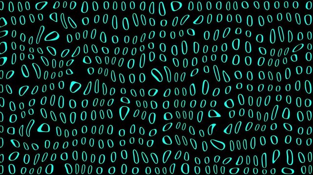 Abstract black background with glowing blue zero symbols in a wavy pattern, suggesting digital data, coding, cyber technology, and modern futuristic design.
