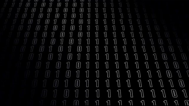 Rows of glowing binary numbers on a dark background, creating a futuristic digital pattern with depth and motion. Ideal for technology, data, coding, cyber security, and abstract use.