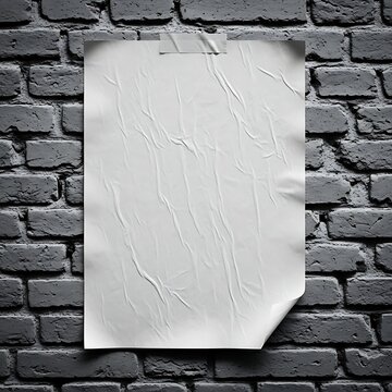 Blank white poster on gray brick wall background