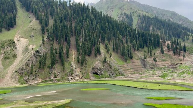 Terraced Farmland and Kunhar River in Naran Kaghan Valley, Khyber Pakhtunkhwa, Pakistan