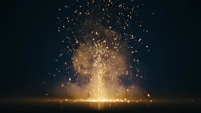 Nighttime Fireworks Explosion Over Dark Background.