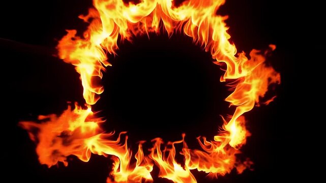 Ring of Fire Portal with Blazing Flames on a Black Background for Cinematic Visual Effects