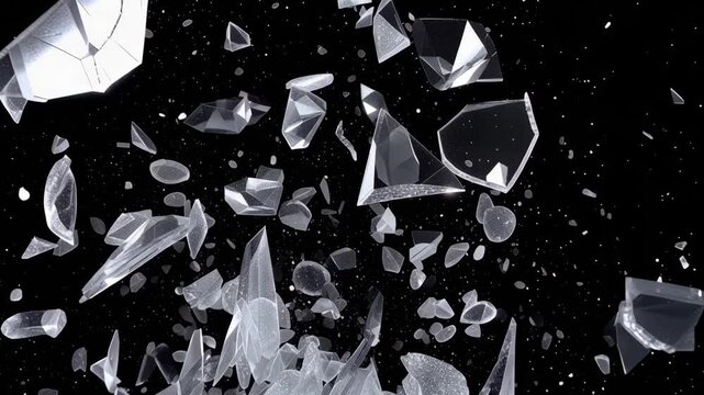 High-Speed Glass Explosion Featuring Transparent Crystal Shards and Debris