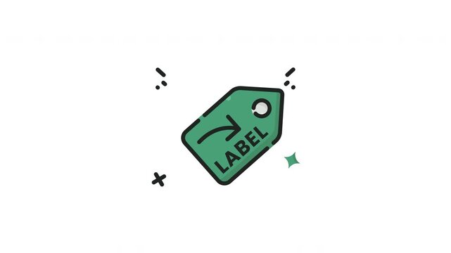 Green rectangular paper tag icon design suitable for branding, packaging, labels. Simple graphic line art illustration ideal for ecofriendly products.