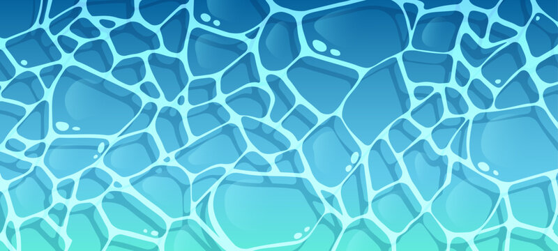Water surface with gentle ripples and wave patterns from top view. Crystal clear pool background with blue reflection and summer vibes. Abstract sea texture with light effect and ocean sparkle overlay