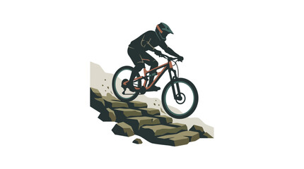 Fototapeta premium Mountain biker riding a bike over a rocky terrain.