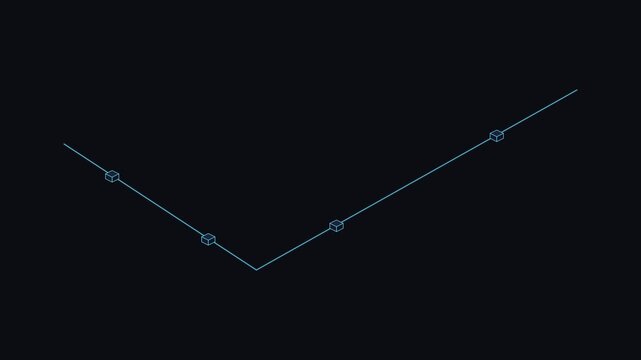 Minimalist geometric line graph with four data points on black background