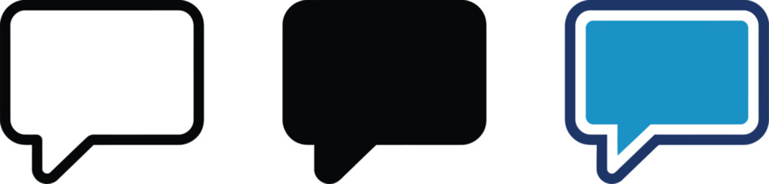chat icon set with speech bubble symbols in outlined and filled flat styles
