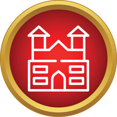 Obraz premium Castle landmark outline icon symbol in red circle with golden border