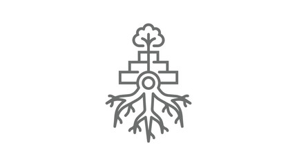 Industrial Minimalist Line Art Depicting a Tree with Root System Trunk Branches and Abstract House Structure © ika