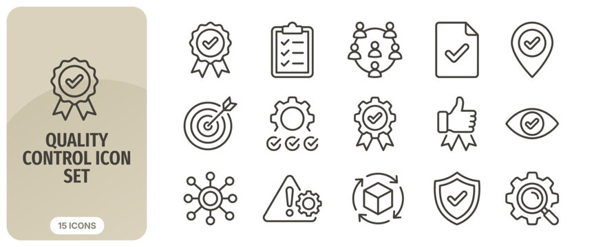 Quality control icon set thin line icons for business, management, and production process vector illustration