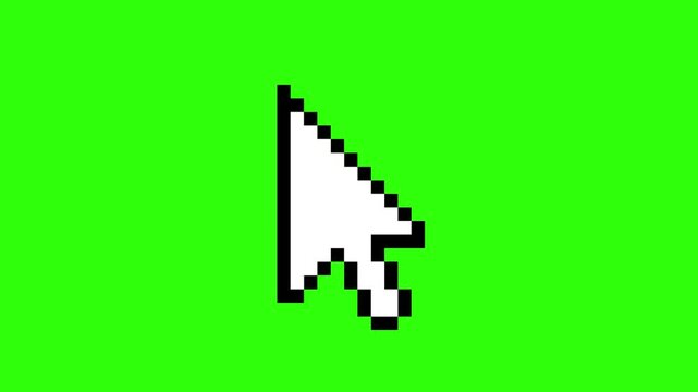 Pixel Art Mouse Cursor. Retro Pixel Art Mouse Cursor Animation on Green Screen Chroma Key for Tech Videos and UI Concepts