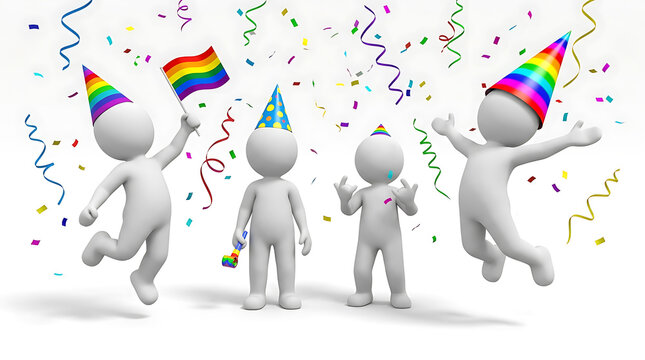 halloween celebration with colorful party hats rainbow flag and falling confetti festive joy