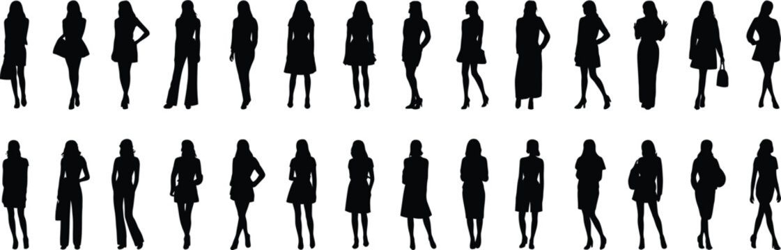 Collection of black airplane silhouettes in various flight angles and positions isolated on a plain white background set