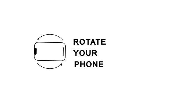 Rotate Your Phone Animation instruction icon with smart phone and circular arrows on black background mobile orientation guide UI animation modern minimal design 4k animation video