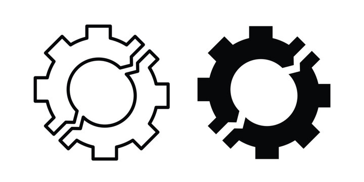 Broken gear icon outline elements set