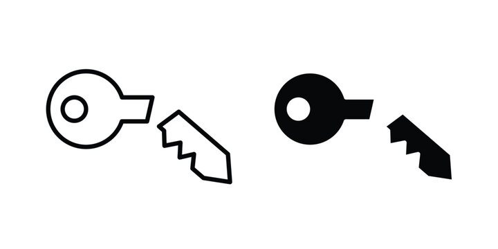 Broken key icon outline elements set
